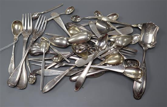 A quantity of mixed Continental flatware including plated and German and Dutch white metal.